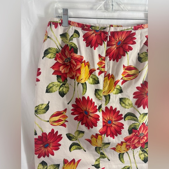 Cream+Vibrant Red Floral Cottagecore Garden Midi Skirt Women’s Size L - Picture 5 of 16